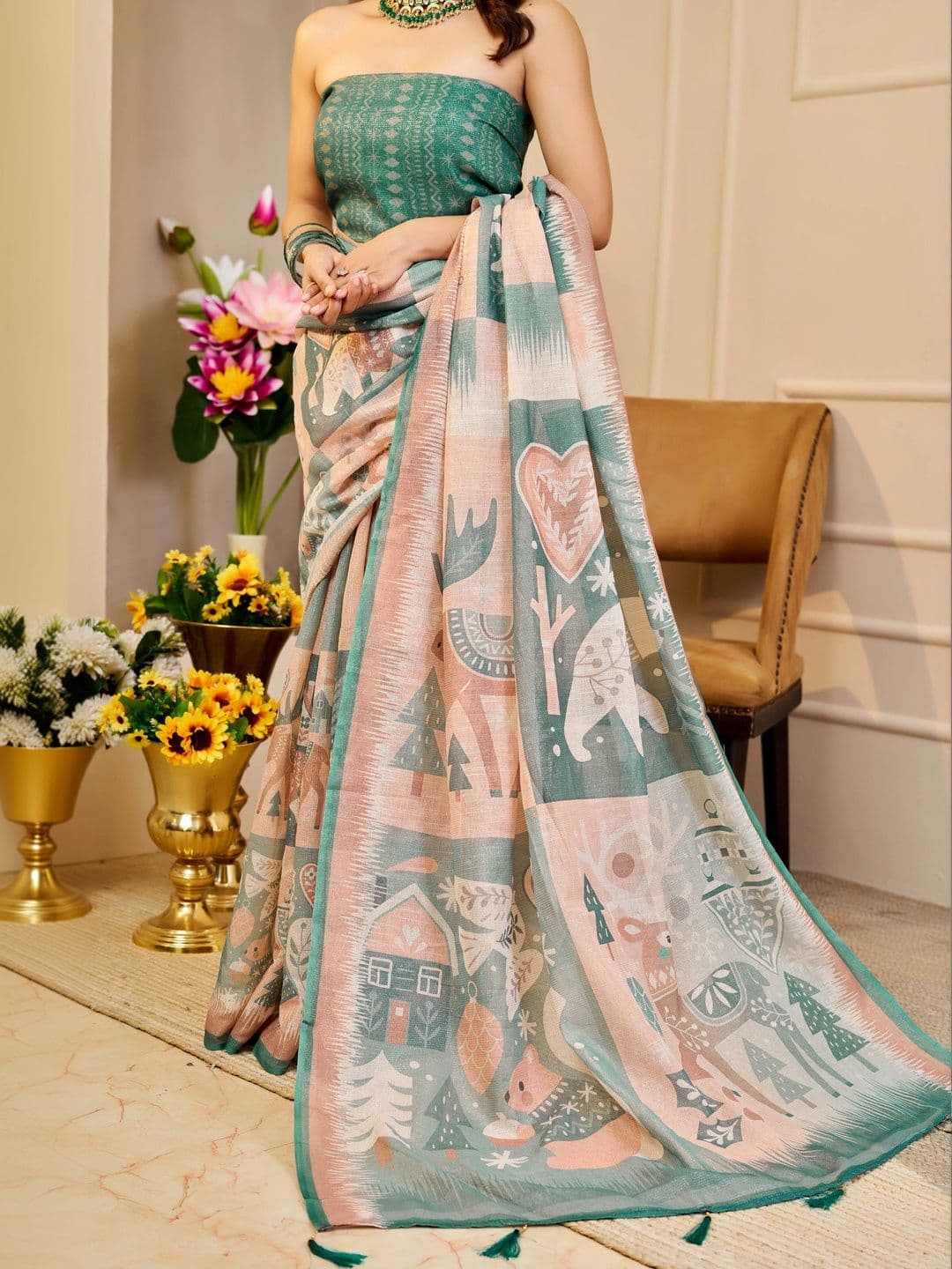 HERE&NOW Floral Silk Cotton Handloom Saree thumbnail 6