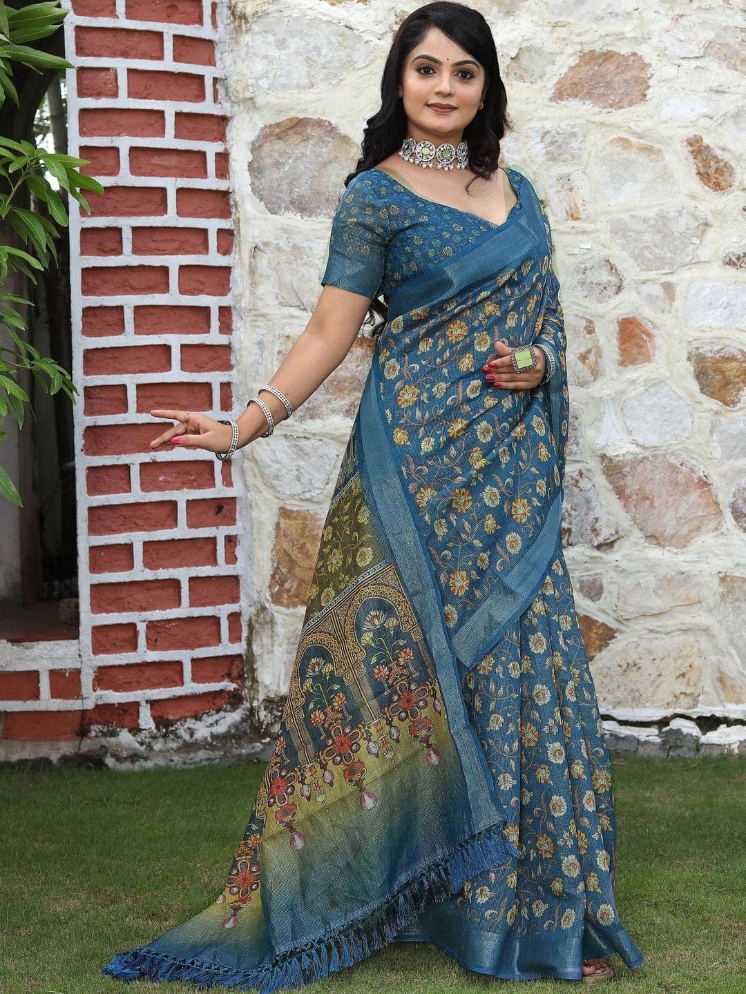 HERE&NOW Women  Floral Silk Cotton Handloom Saree thumbnail 3