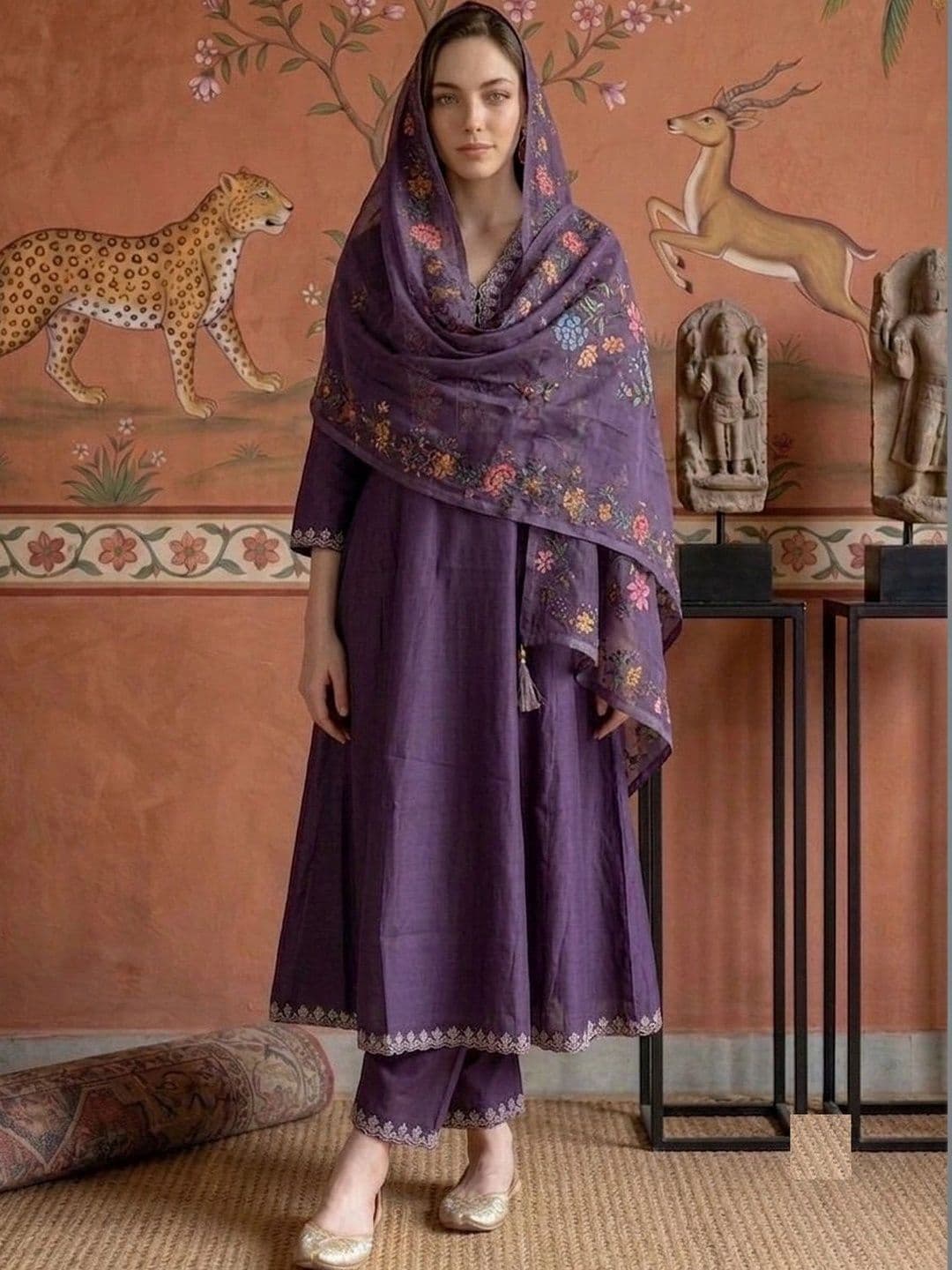 Sangria Women Embroidered Regular Thread Work Pure Silk Kurta with Trousers & With Dupatta thumbnail 7