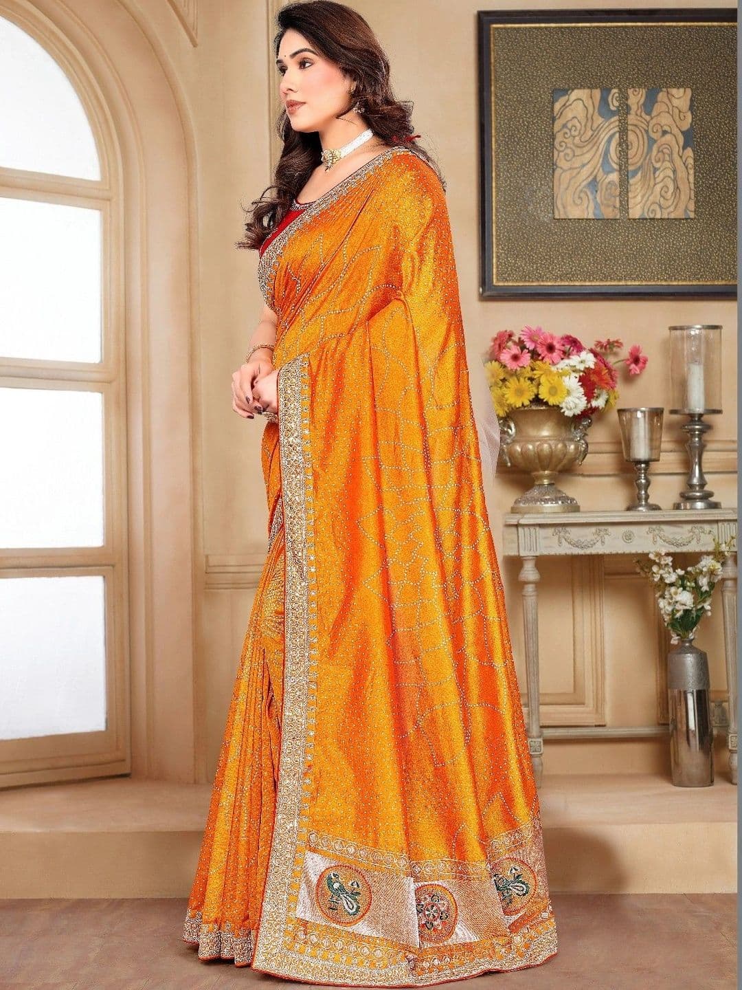 SmileyFashion Bandhani Embroidered Art Silk Designer Saree thumbnail 5