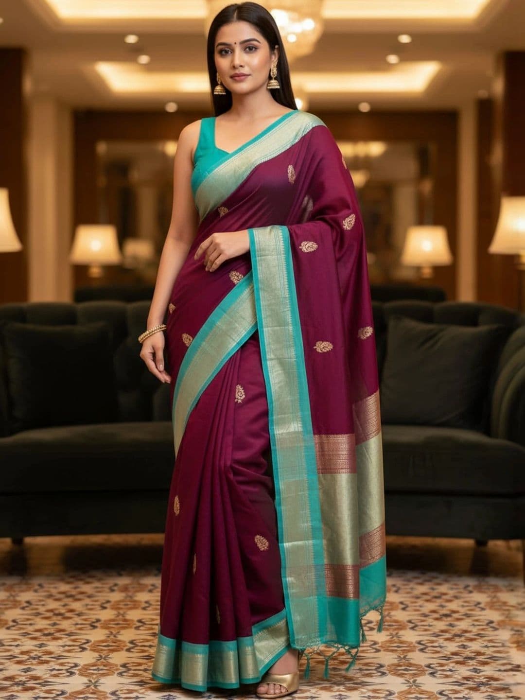 Sangria Woven Design Zari Pure Cotton Kanjeevaram Saree - view 1