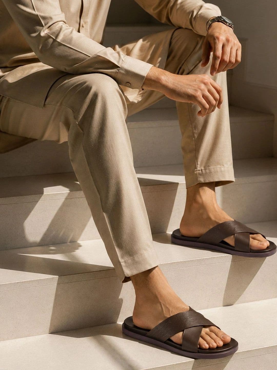 THOMAS CRICK Men Brown Leather Shoe-Style Sandals thumbnail 7