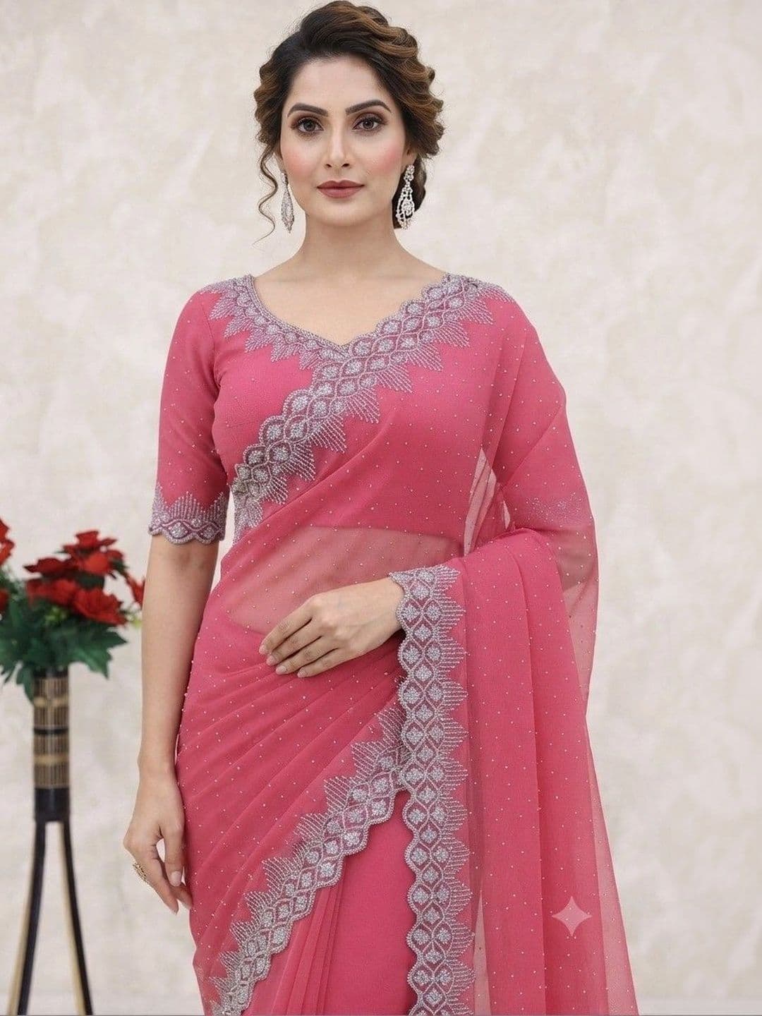 SmileyFashion Pure Georgette Saree thumbnail 4