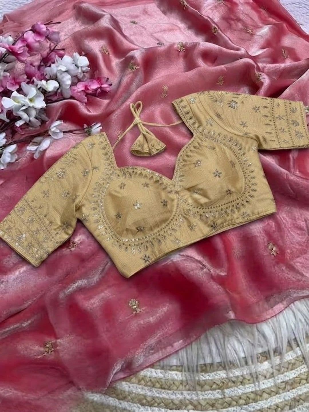 VRAGI Floral Embroidered Tissue Saree thumbnail 2
