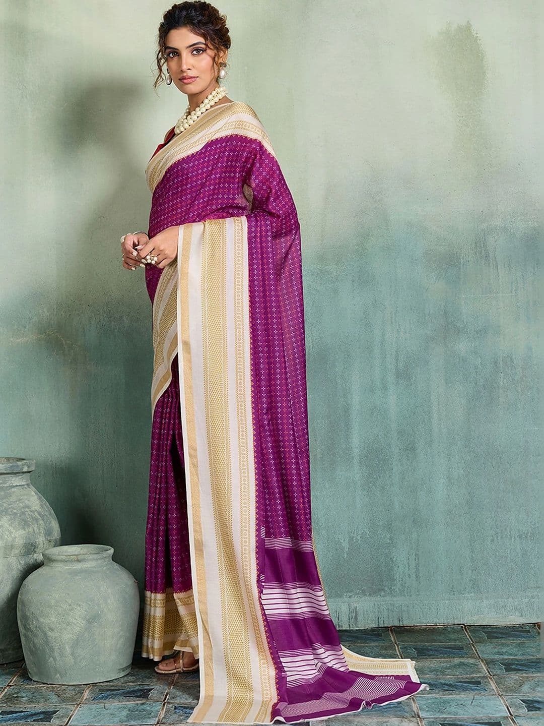 KALINI Zari Designer Block Print Saree thumbnail 2