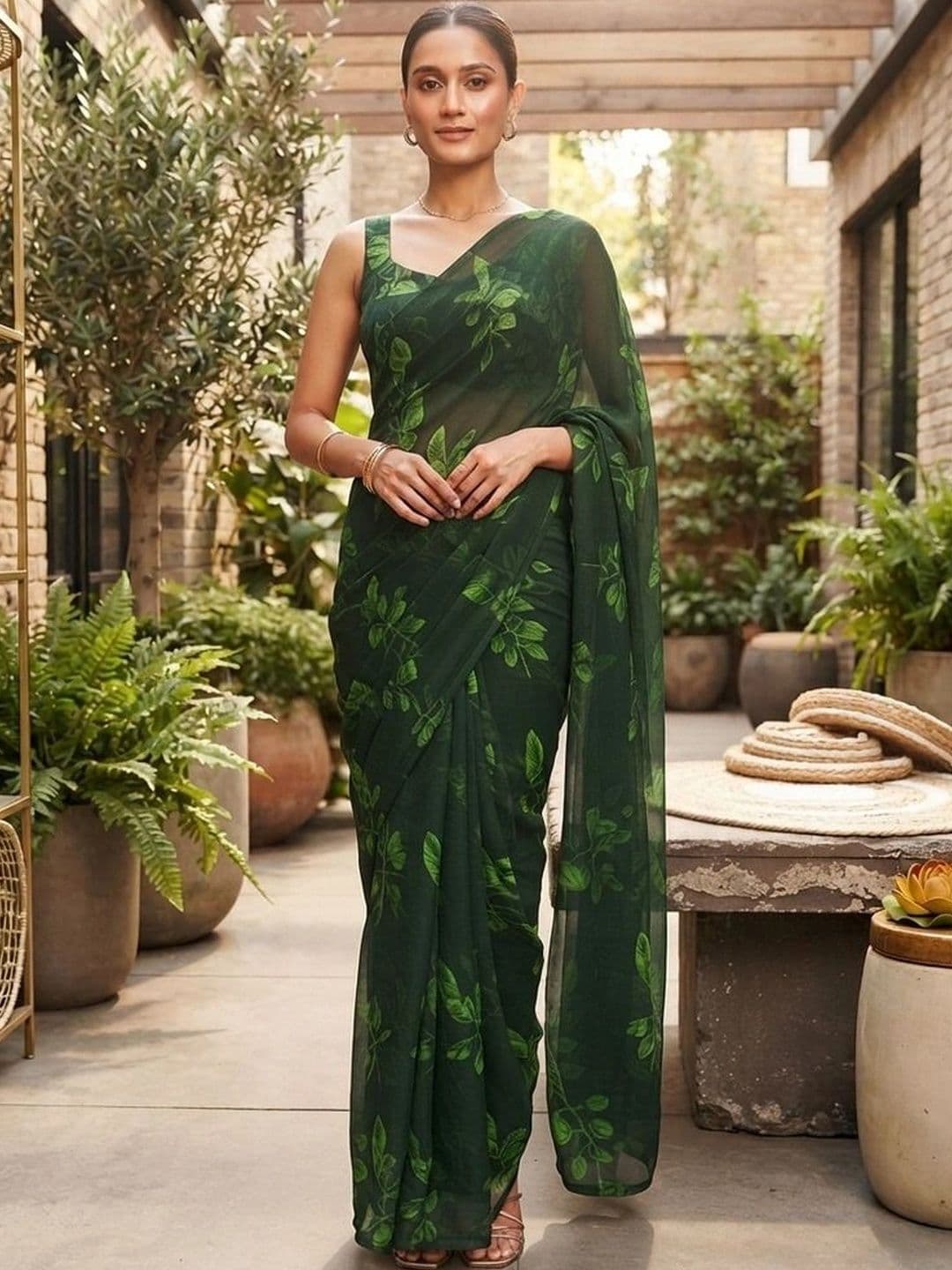 RegalDrapes Floral Poly Georgette Saree - view 1