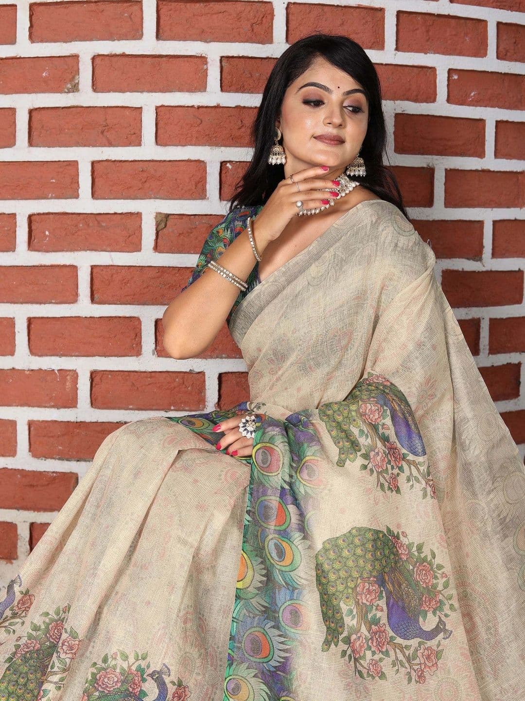 HERE&NOW Floral Silk Cotton Handloom Saree thumbnail 2