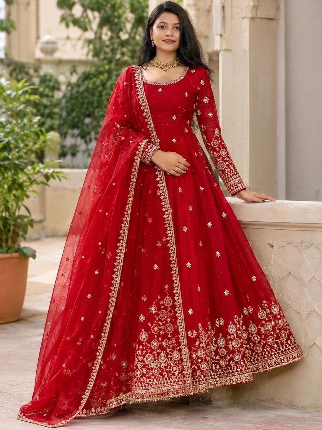 KALINI Women Ethnic Motifs Embroidered Empire Kurta With Dupatta thumbnail 5
