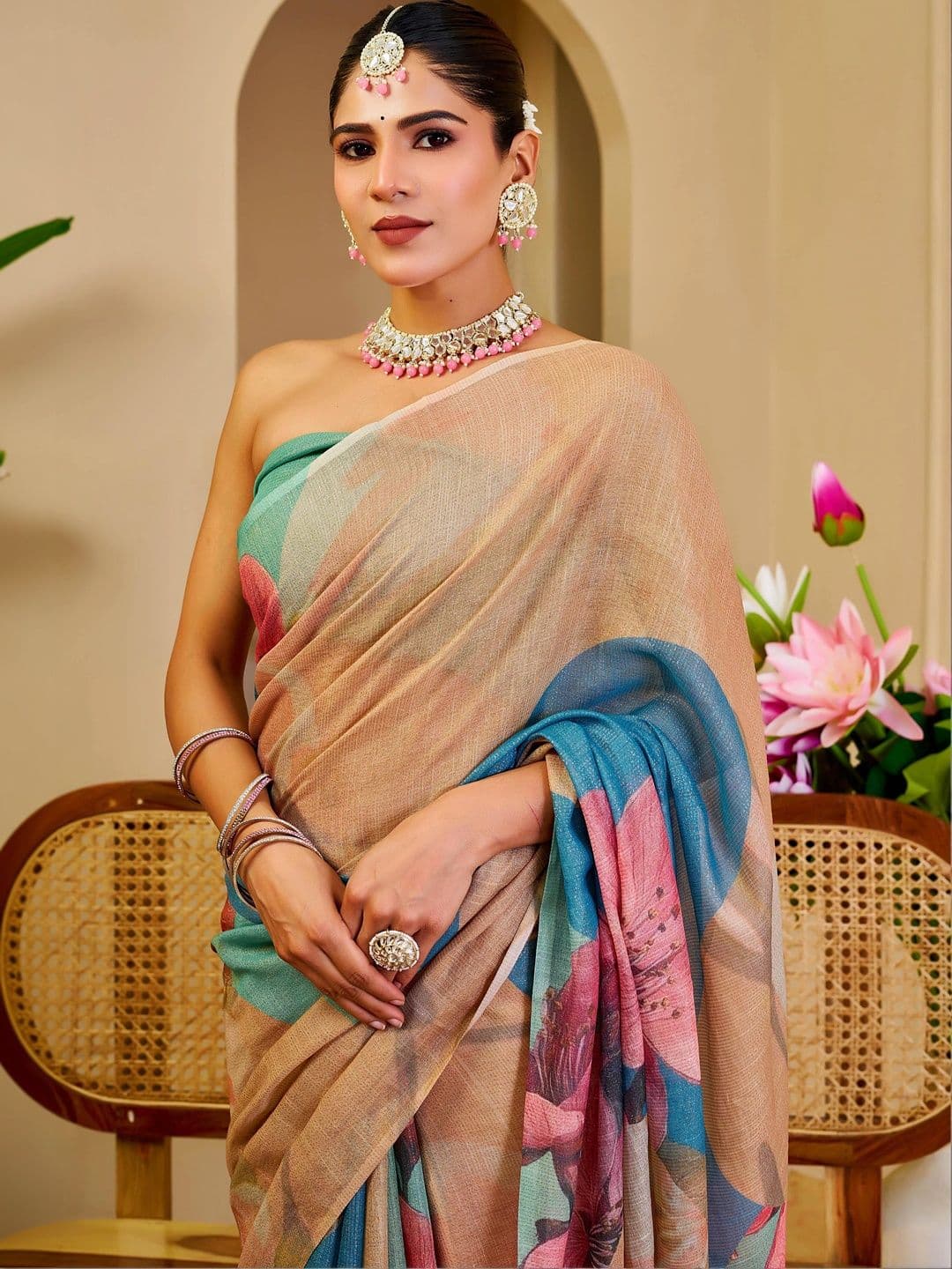 MANVAA Floral Silk Cotton Handloom Saree thumbnail 2