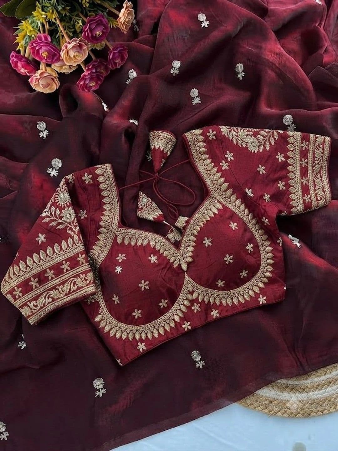 VRAGI Floral Embroidered Tissue Saree thumbnail 5