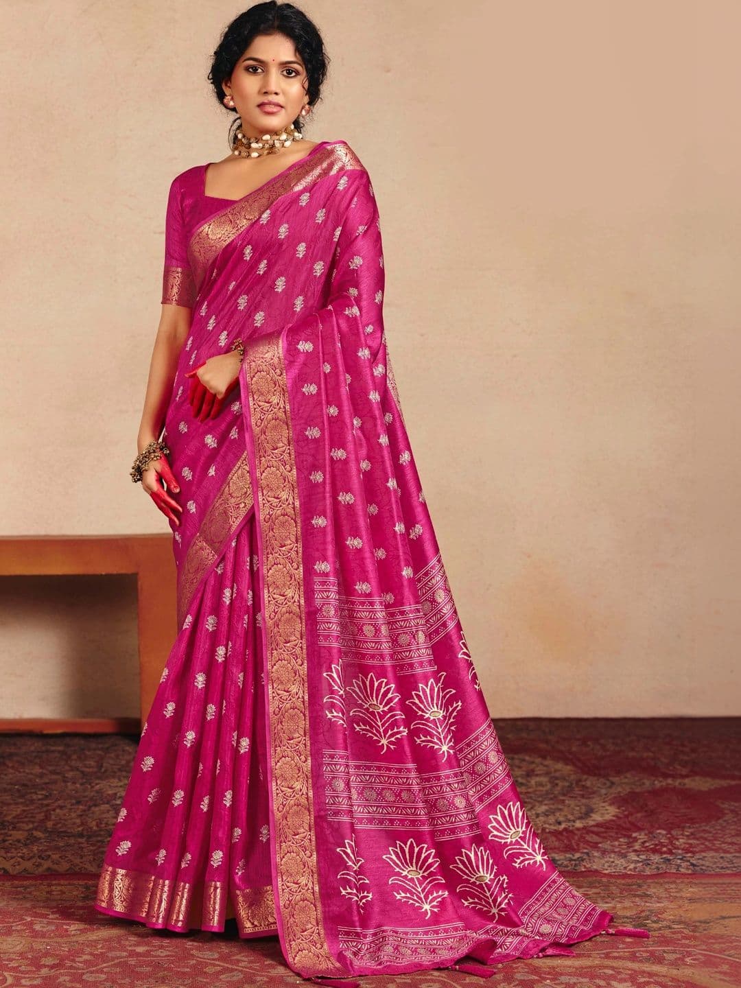 Dhaaga Ghar Ethnic Motifs Zari Silk Blend Fusion Saree - view 1