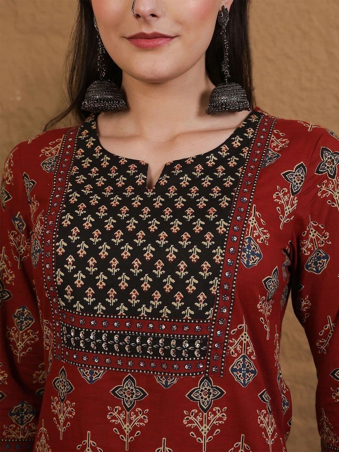 Sangria Women Ethnic Motifs Printed Sequinned Indie Prints Kurta thumbnail 5