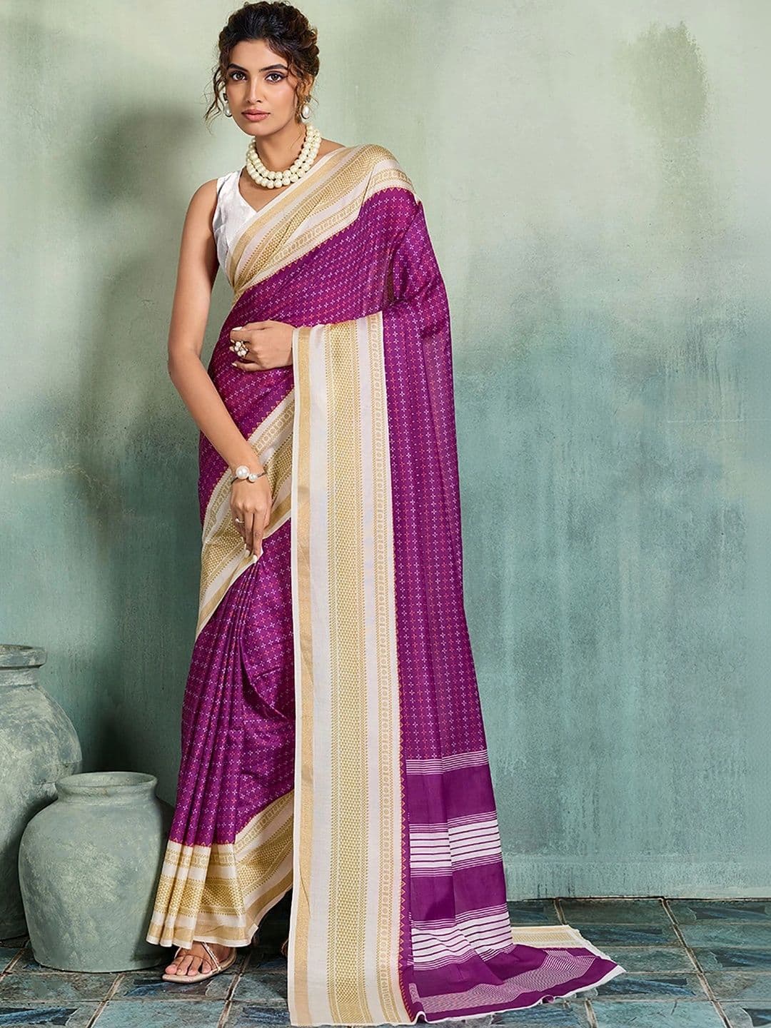 KALINI Zari Designer Block Print Saree - view 1
