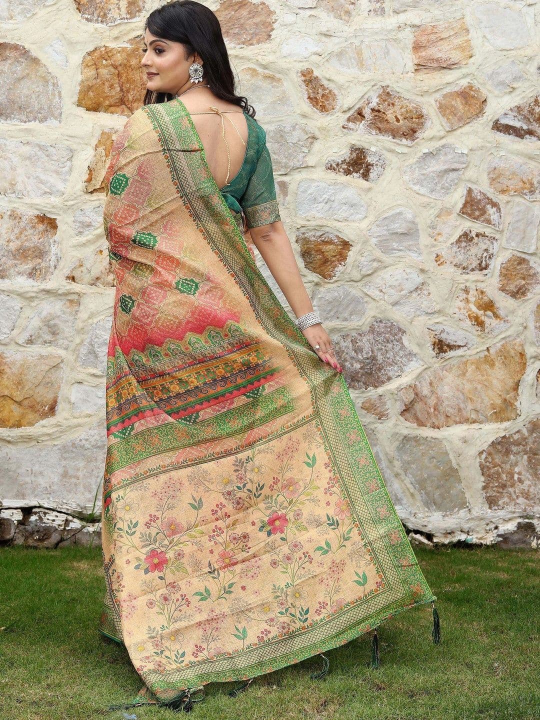 HERE&NOW Floral Silk Cotton Handloom Saree thumbnail 6