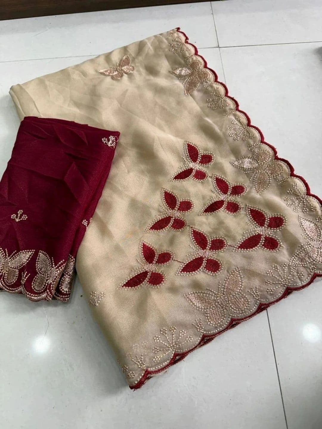 Drapes & Threads Co. Ethnic Motifs Embroidered Pure Georgette Designer Saree thumbnail 2