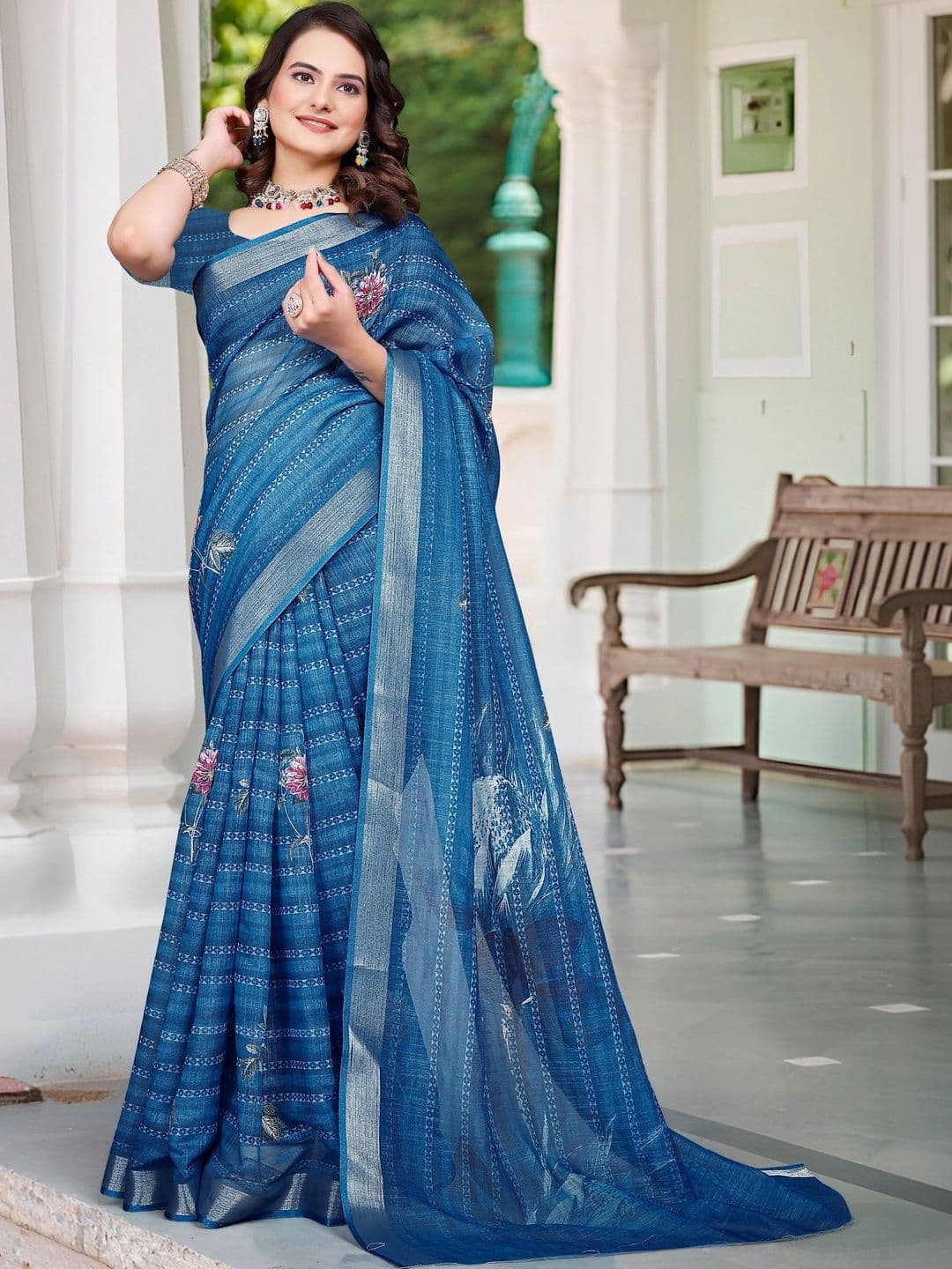 HERE&NOW Floral Embroidered Saree - view 1