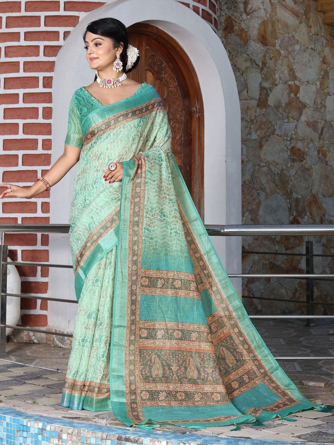HERE&NOW Floral Silk Cotton Handloom Saree thumbnail 5