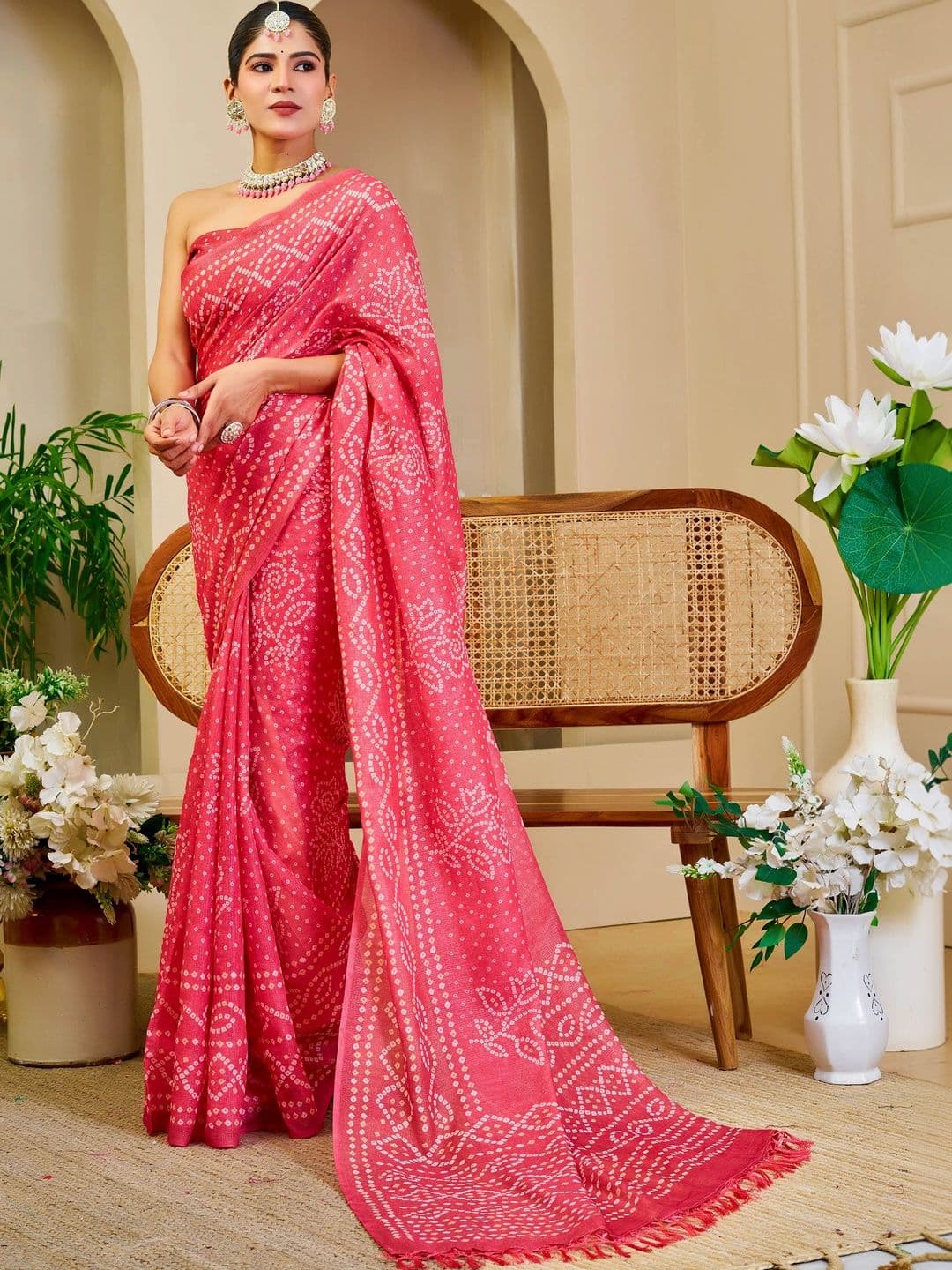 HERE&NOW Bandhani Silk Cotton Handloom Saree thumbnail 4