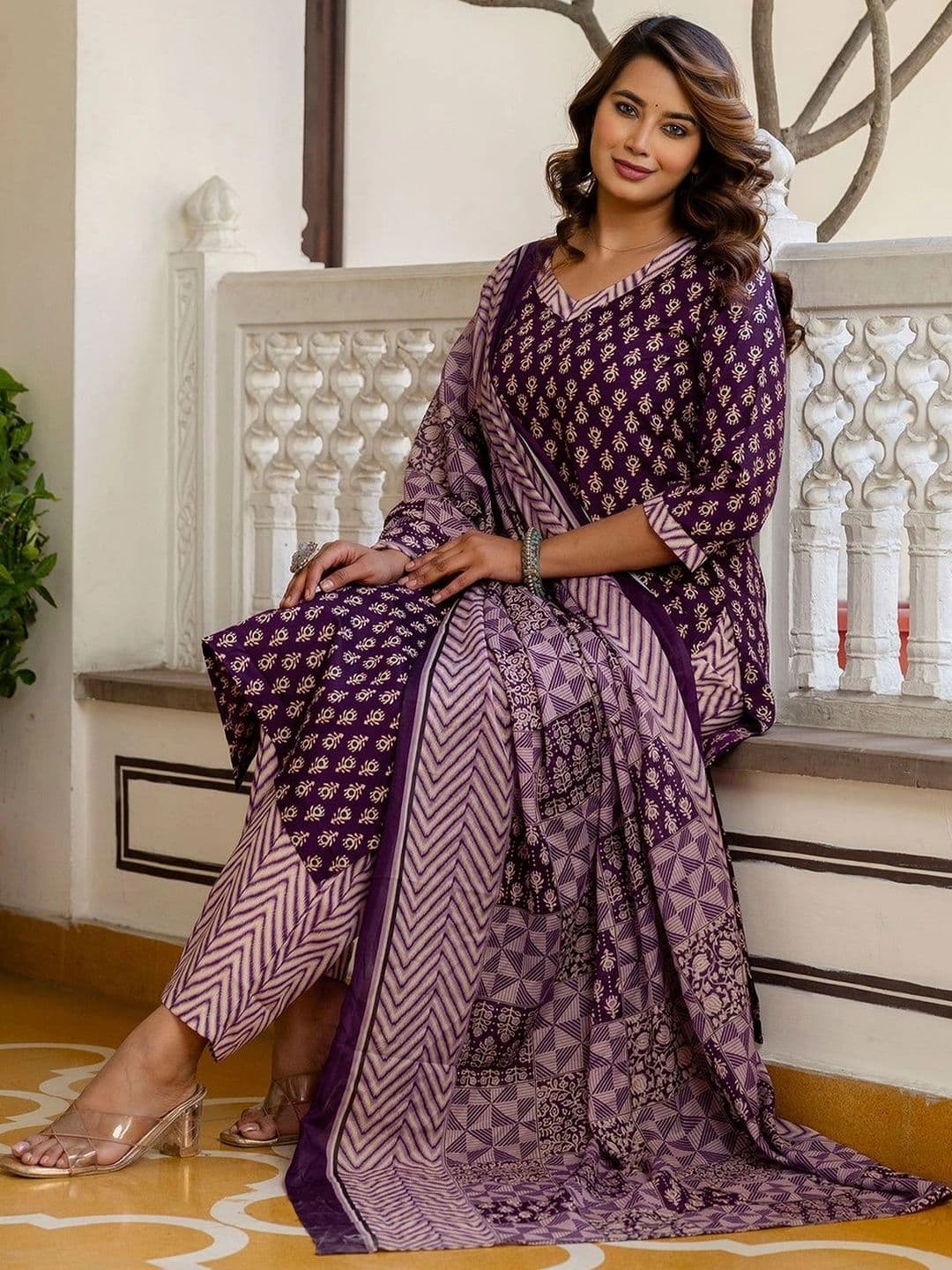 SANISA Women Ethnic Motifs Printed Regular Kurta with Trousers & With Dupatta thumbnail 2