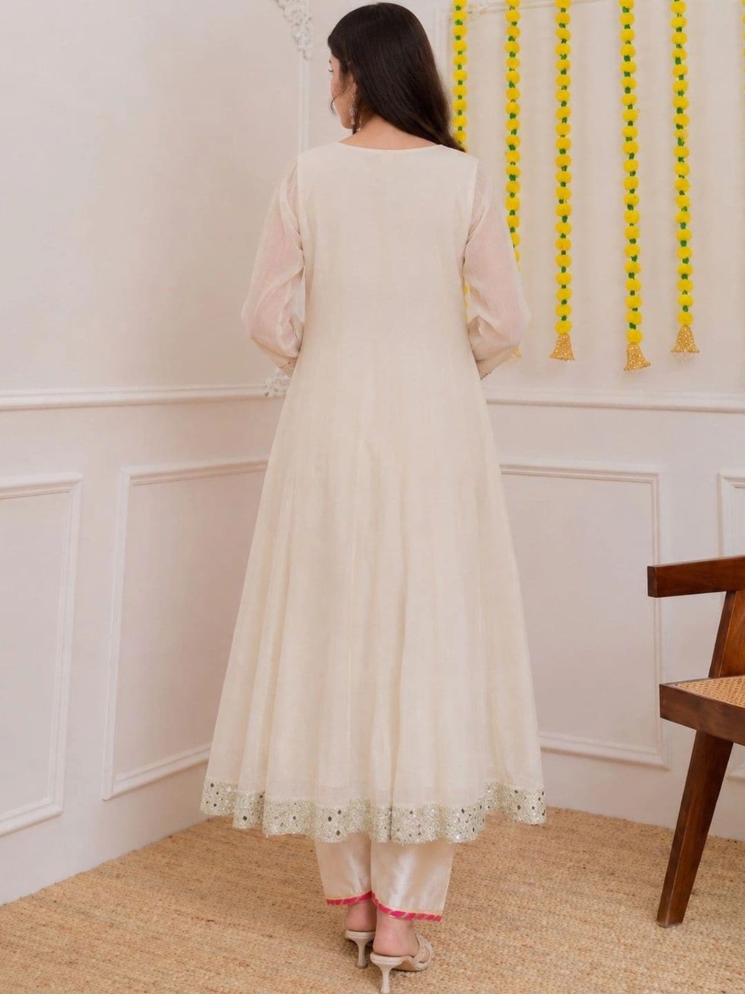 Sangria Women Ethnic Motifs Embroidered Empire Mirror Work Kurta with Trousers & With Dupatta thumbnail 6
