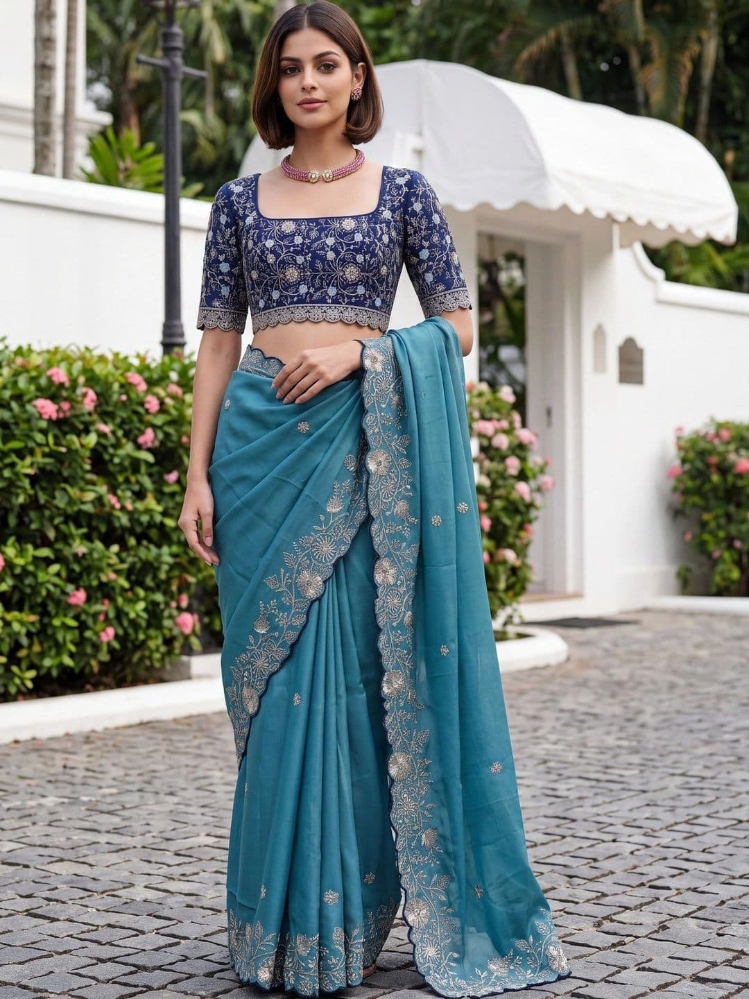 Kandora Floral Embroidered Pure Georgette Designer Saree thumbnail 5