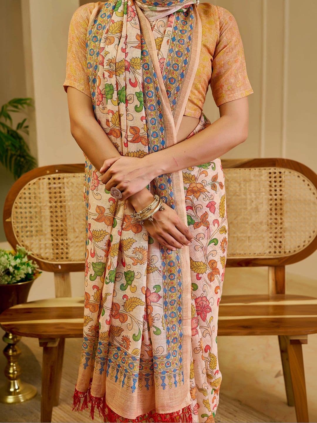 MANVAA Women  Kalamkari Silk Cotton Handloom Saree thumbnail 4