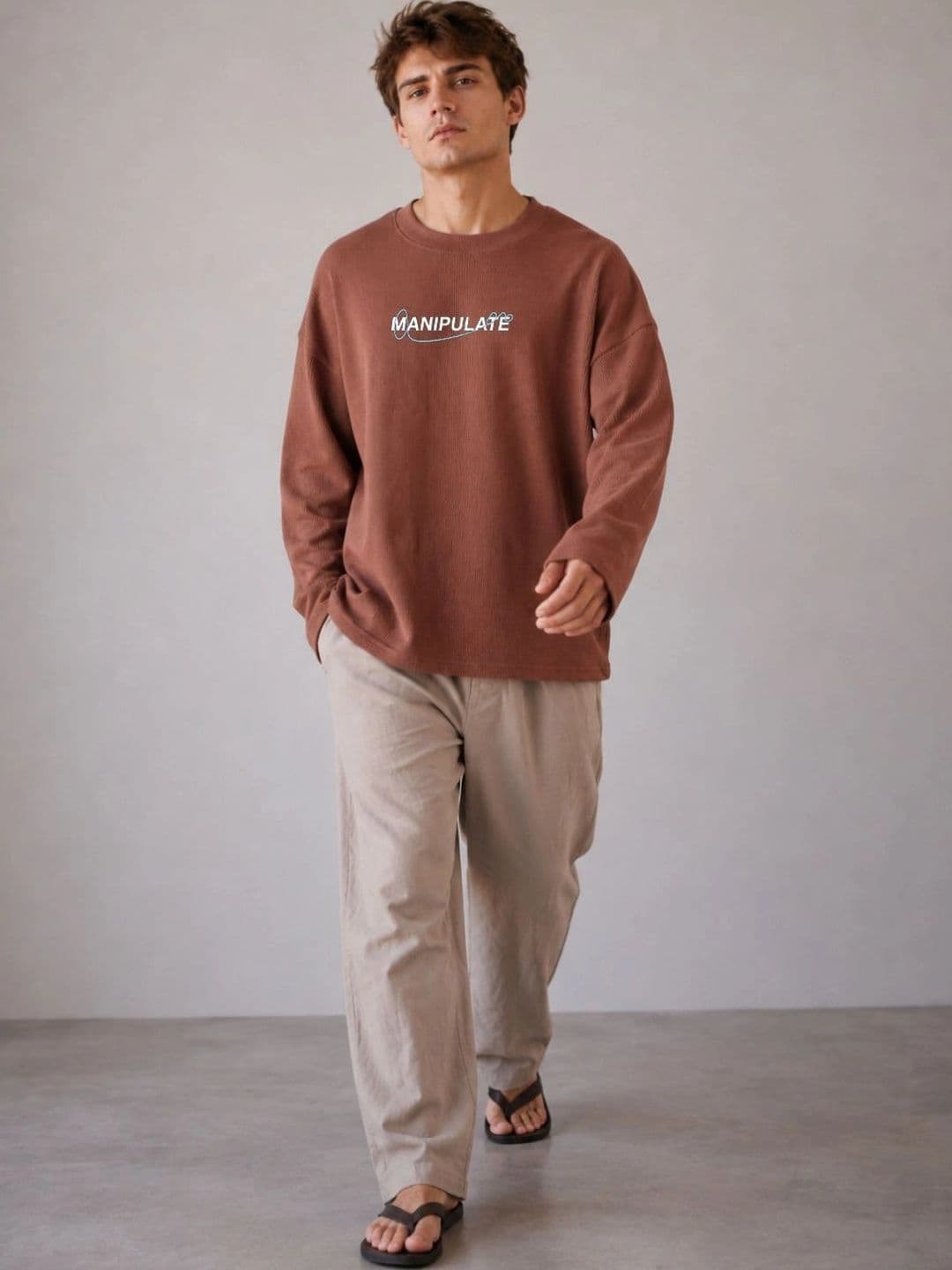 BRAHMOR Men Typography Drop-Shoulder Sleeves Boxy T-shirt thumbnail 5
