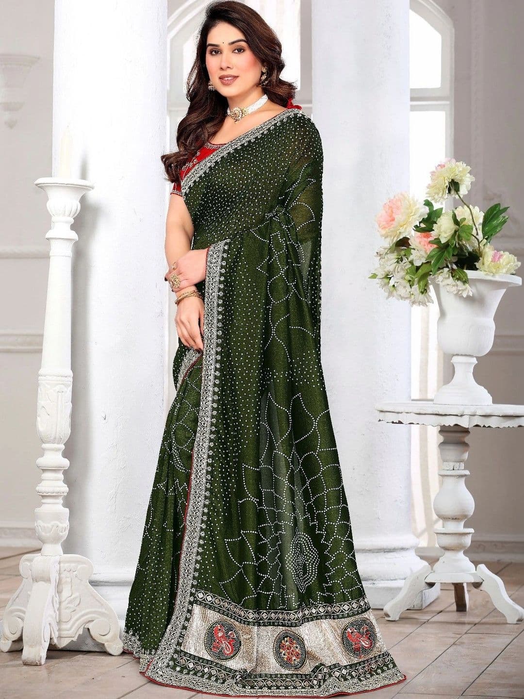 SmileyFashion Embellished Embroidered Art Silk Designer Saree thumbnail 2