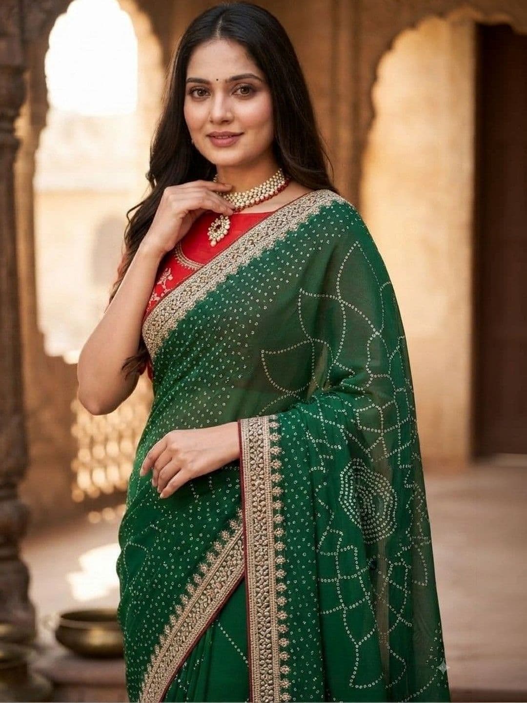 SmileyFashion Bandhani Embroidered Art Silk Designer Saree thumbnail 5