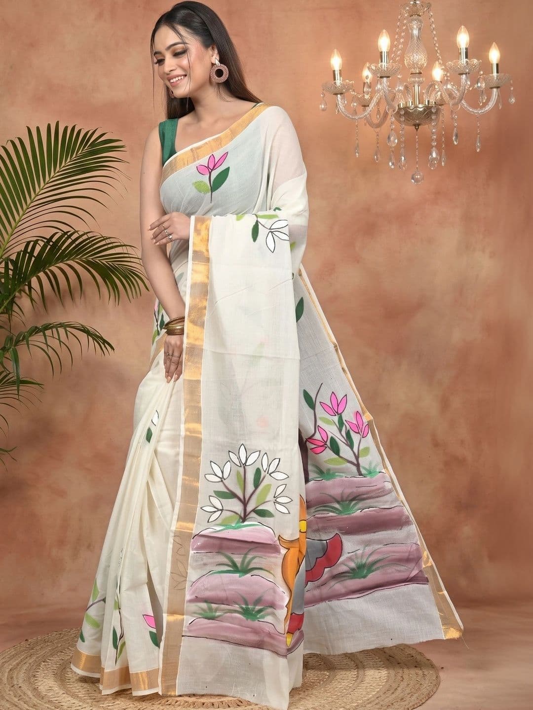 GitAsit Women  Floral Sequinned Pure Cotton Handloom Taant Saree thumbnail 3