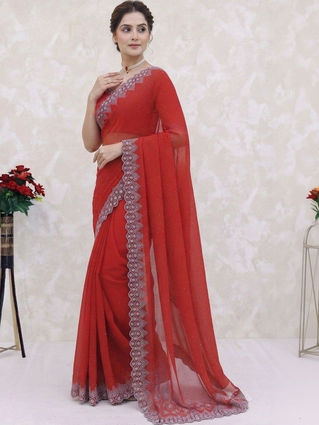 SmileyFashion Embellished Pure Georgette Saree thumbnail 5