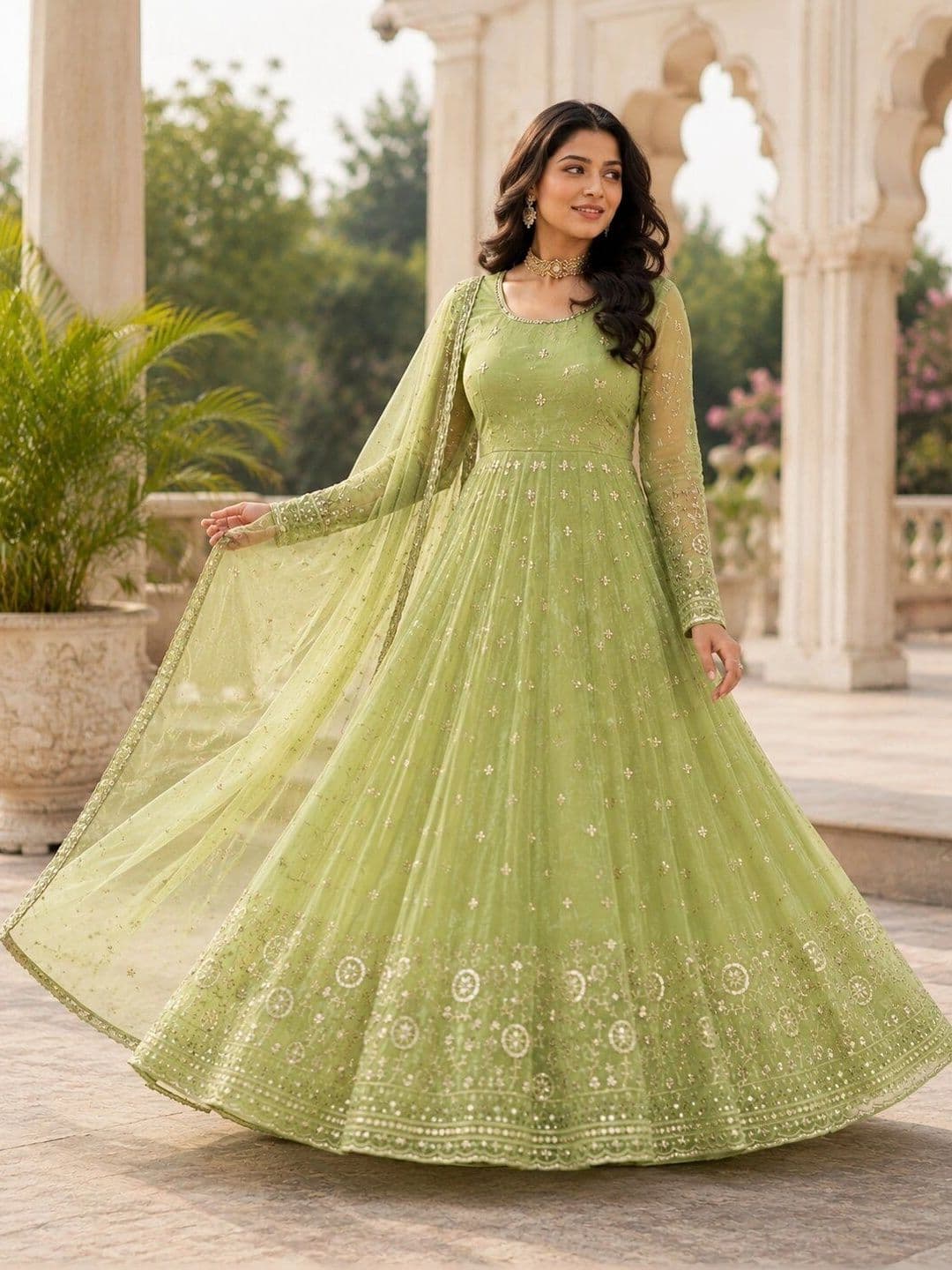 KALINI Women Ethnic Motifs Embroidered Empire Sequinned Kurta with Trousers & With Dupatta thumbnail 4