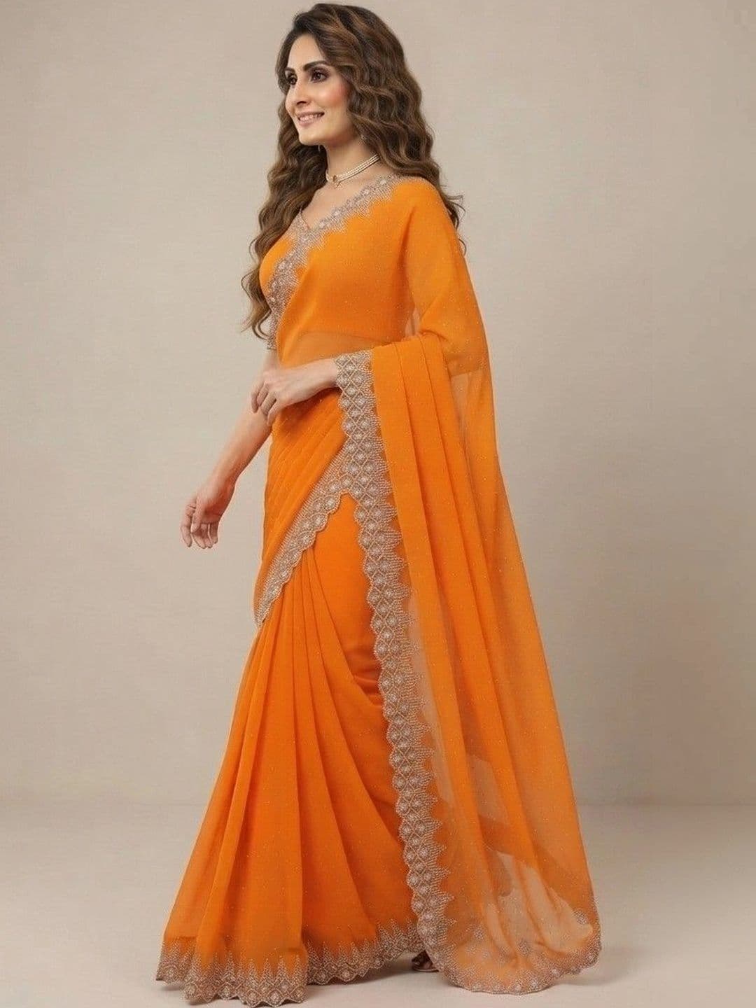SmileyFashion Pure Georgette Saree thumbnail 4