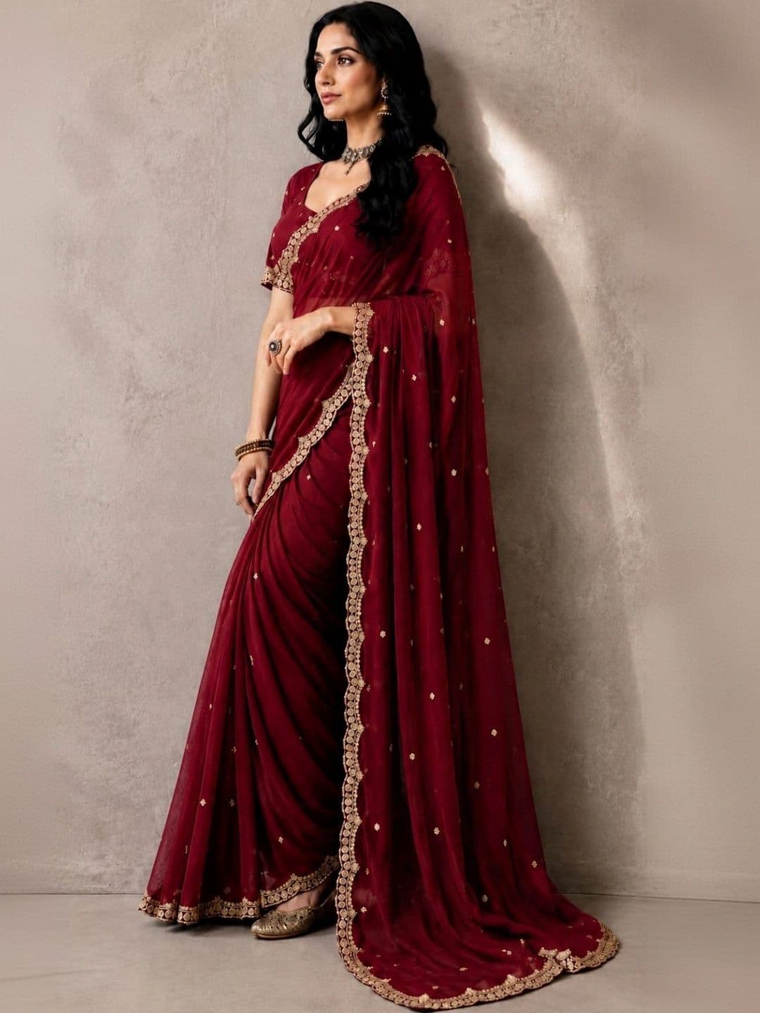 SHRIJAMYAHAM Embroidered Poly Georgette Saree thumbnail 2