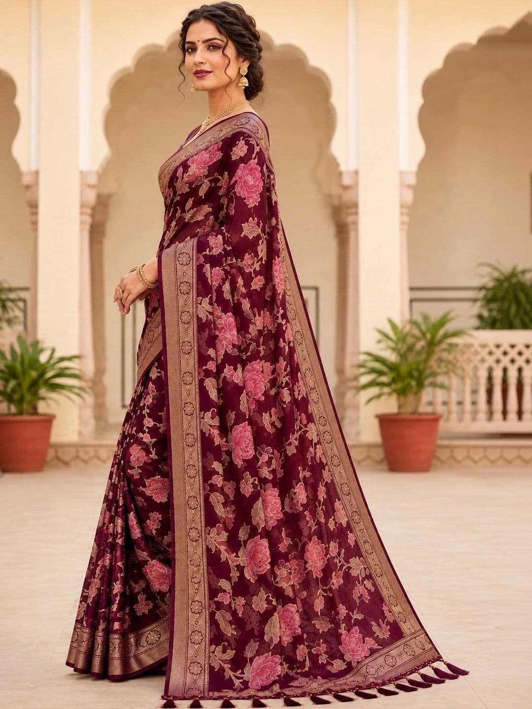 Moda Rapido Floral Zari Brasso Saree thumbnail 4