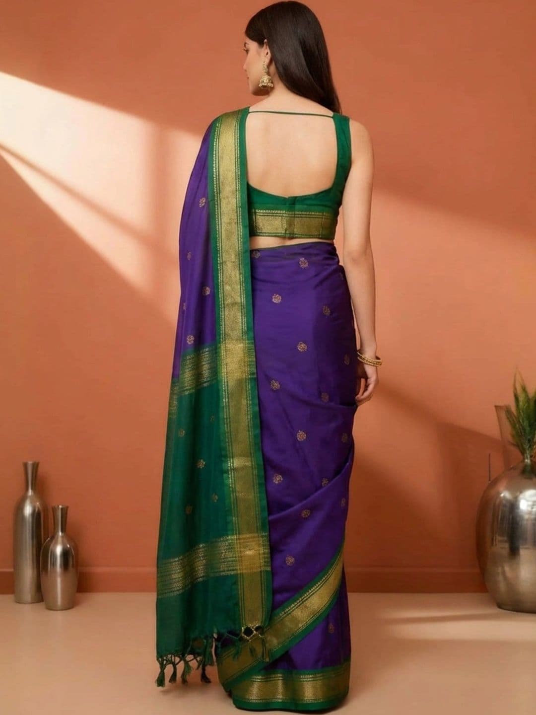 Sangria Zari  Women Pure Cotton Kanjeevaram Saree thumbnail 4