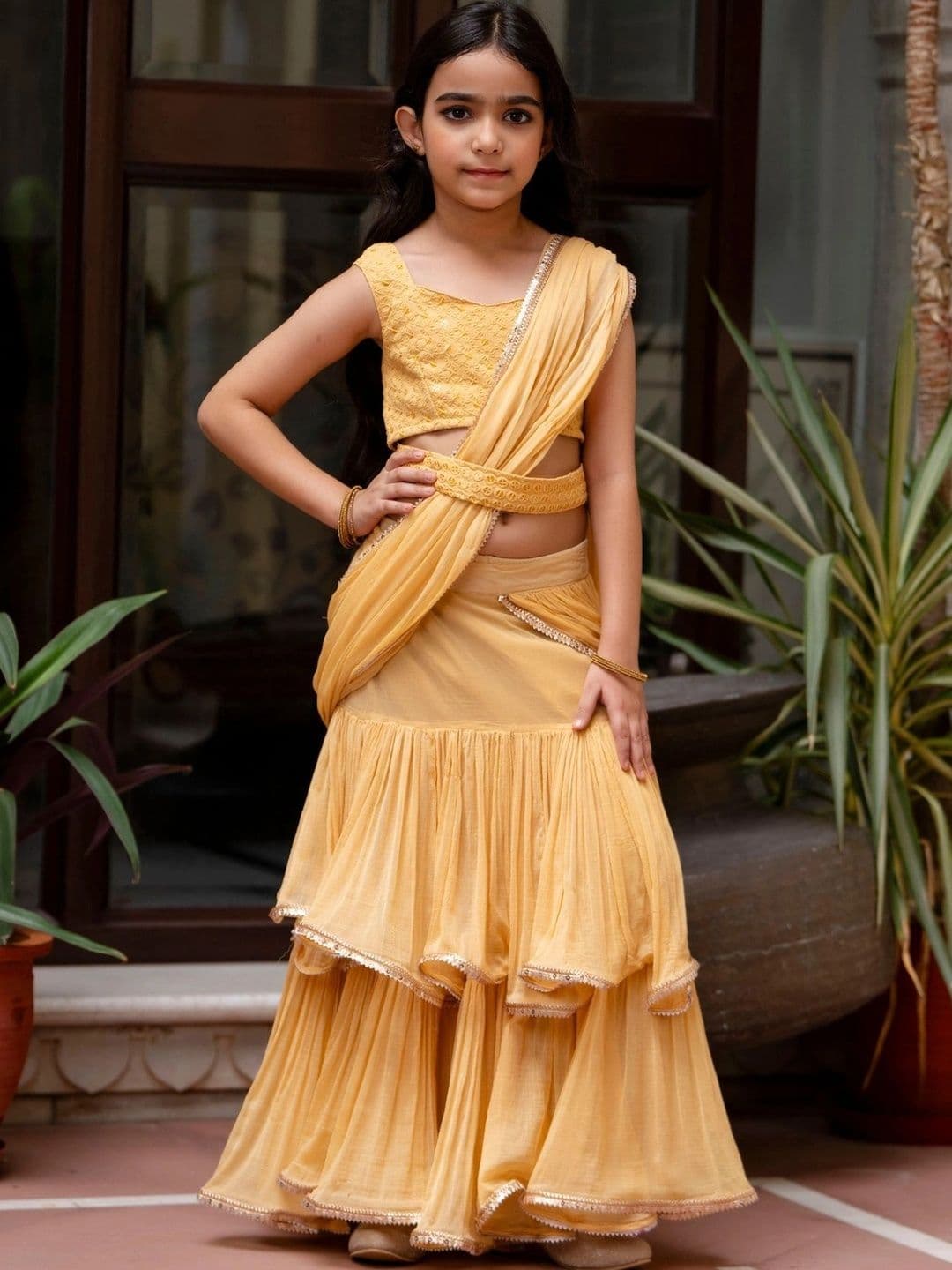 YK Girls Embroidered Sequinned Ready to Wear Lehenga & - view 1