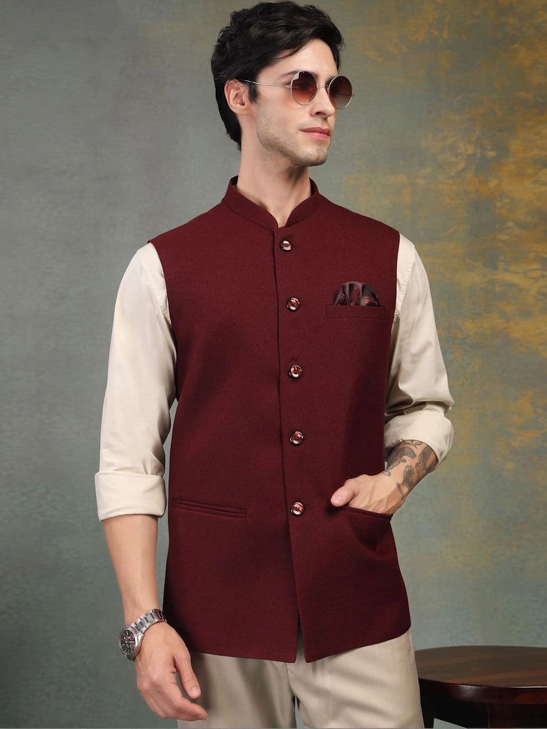 Badoliya & Sons Pure Wool Woven Nehru Jackets thumbnail 4