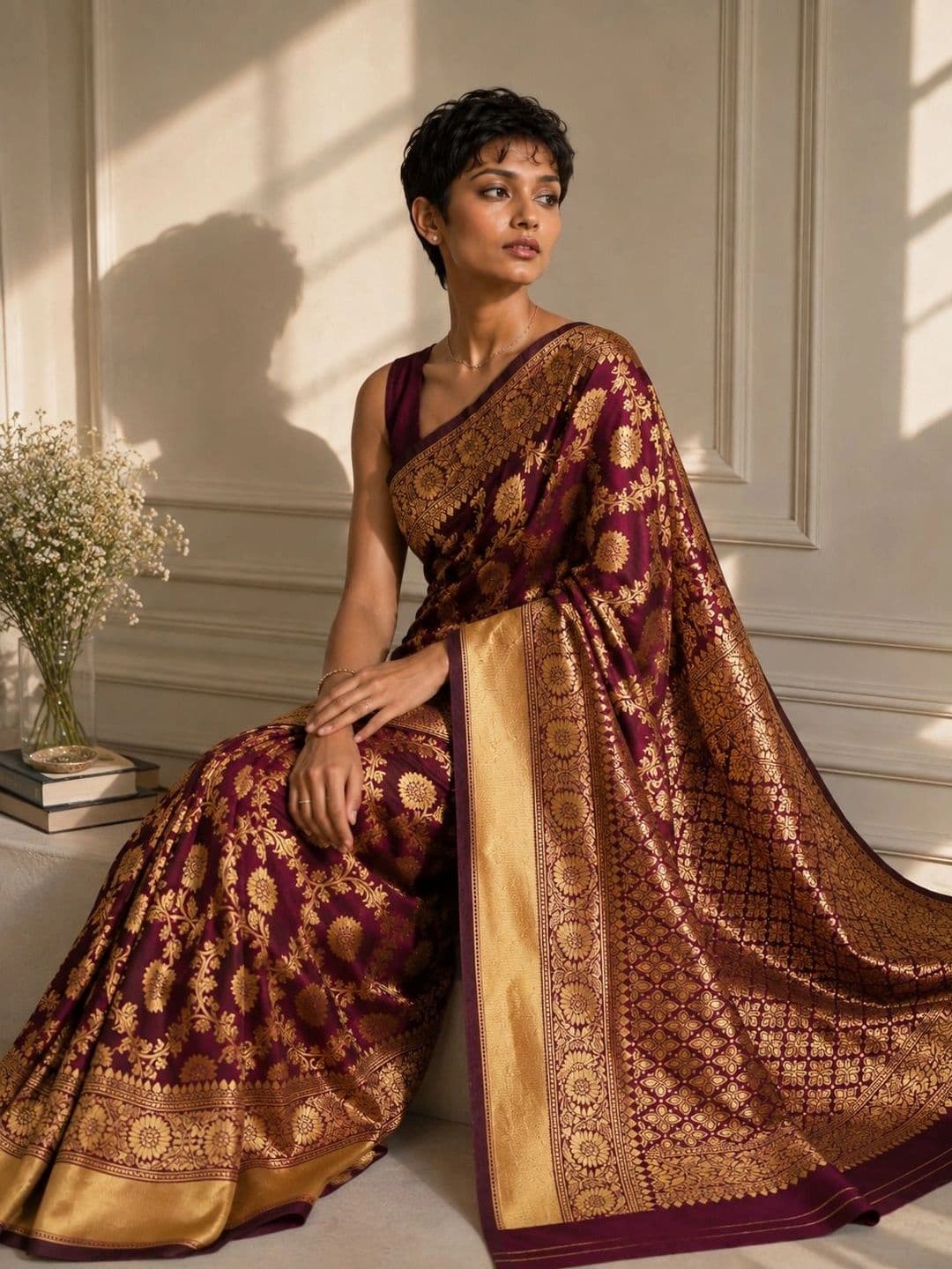 House of Pataudi Woven Design Zari Silk Blend Banarasi Saree thumbnail 3