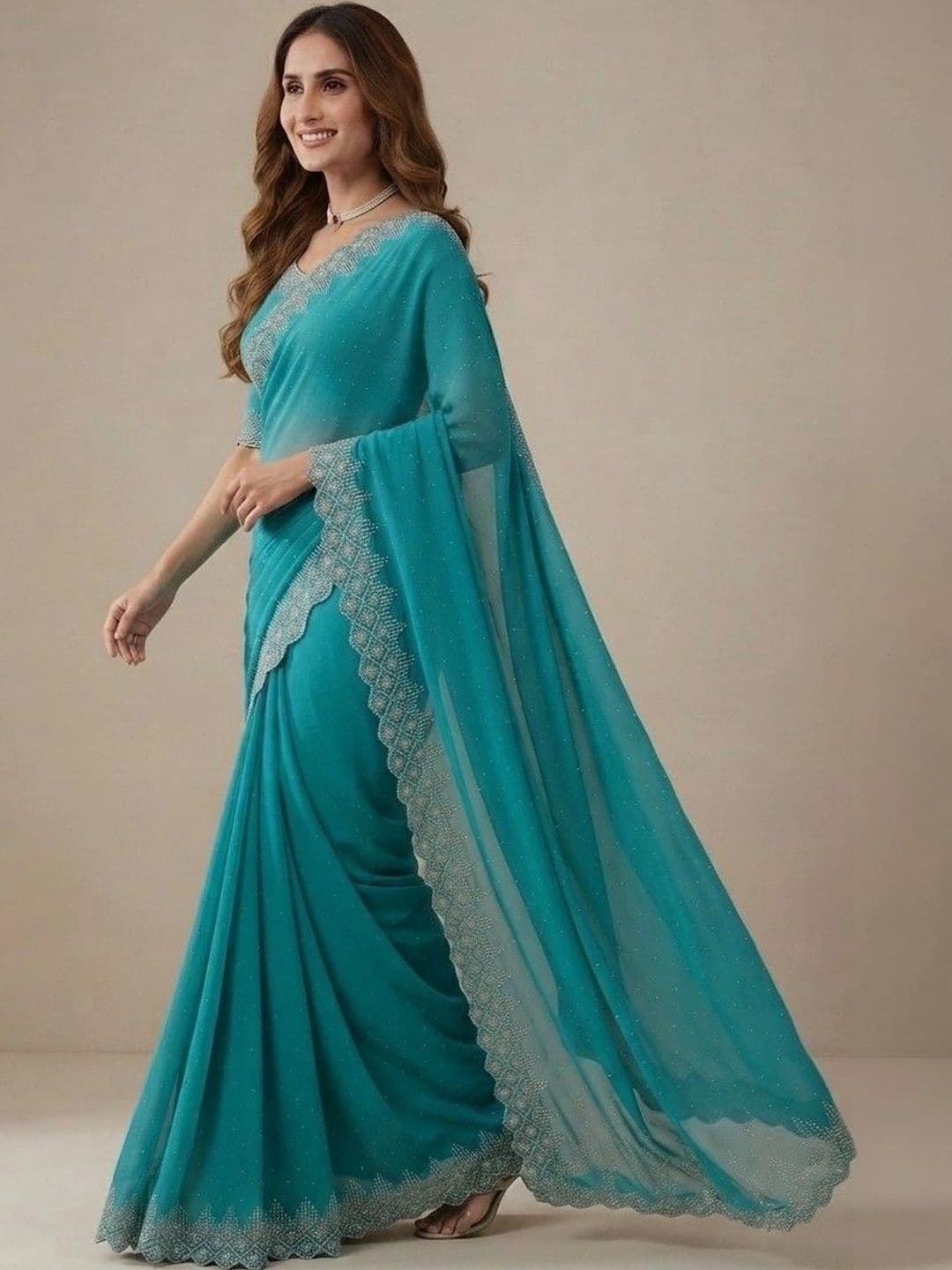 SmileyFashion Embellished Pure Georgette Saree thumbnail 5