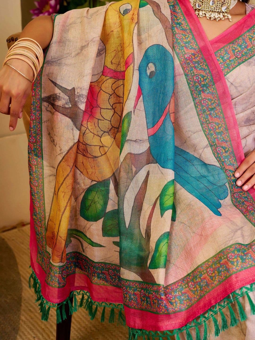 MANVAA Floral Silk Cotton Handloom Saree thumbnail 5