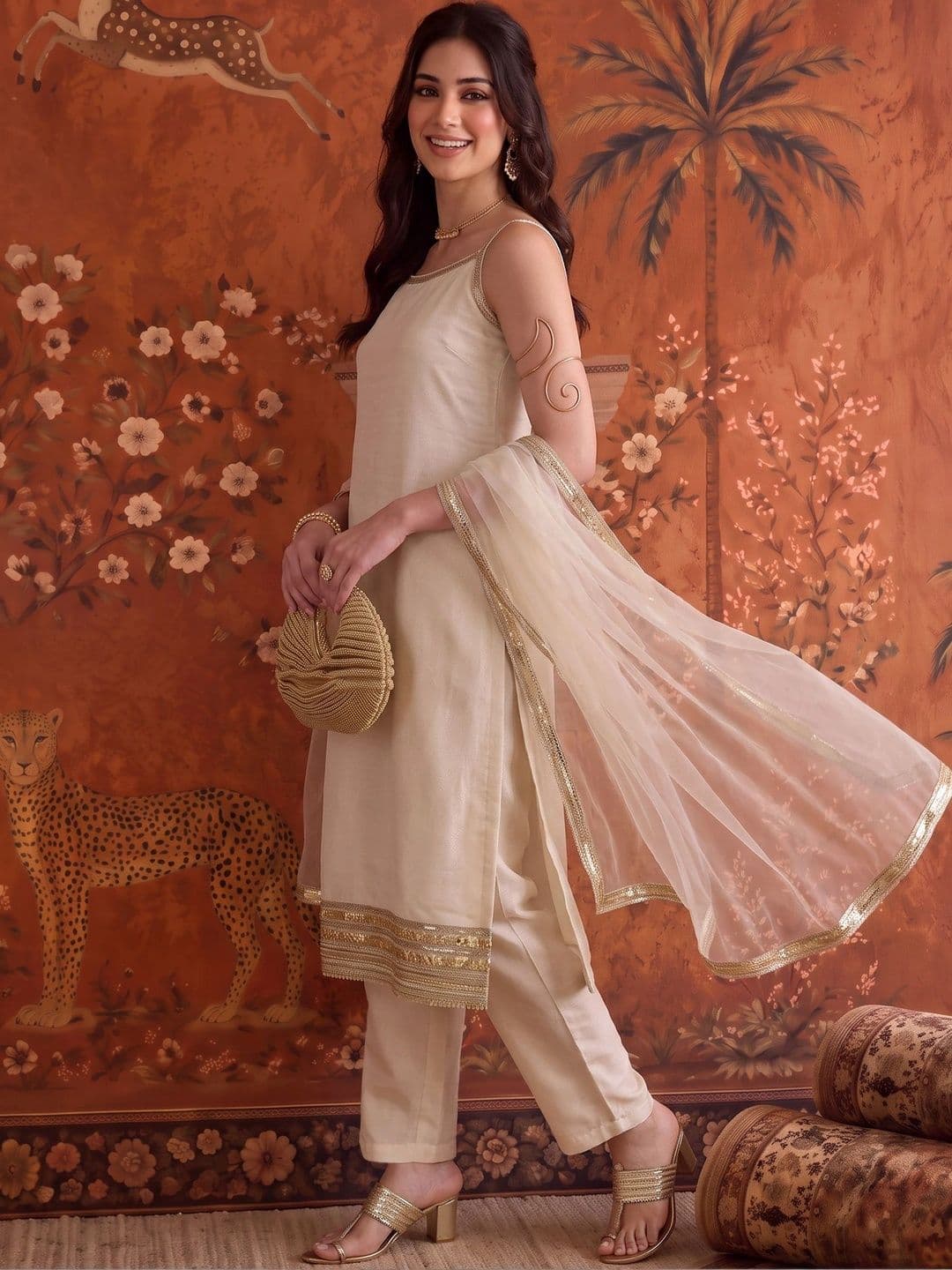 Sangria Silk Blend Round Neck Kurta & Churidar With Dupatta thumbnail 3
