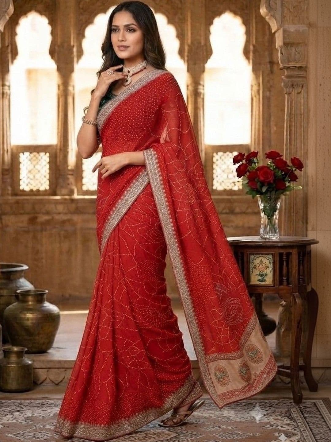 SmileyFashion Bandhani Embroidered Art Silk Designer Saree thumbnail 5
