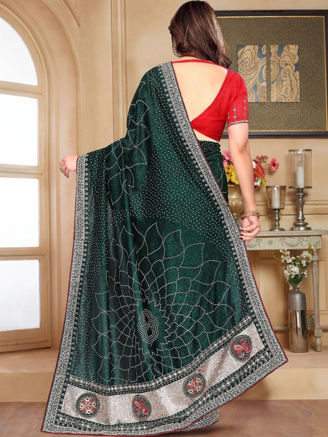 SmileyFashion Embellished Embroidered Art Silk Designer Saree thumbnail 5