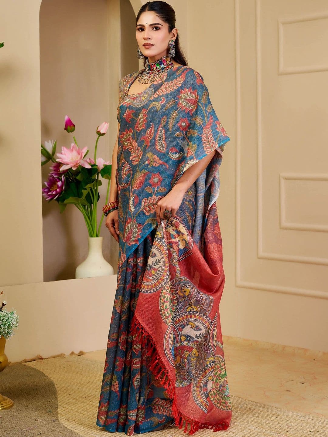 HERE&NOW Kalamkari Silk Cotton Fusion Saree thumbnail 5