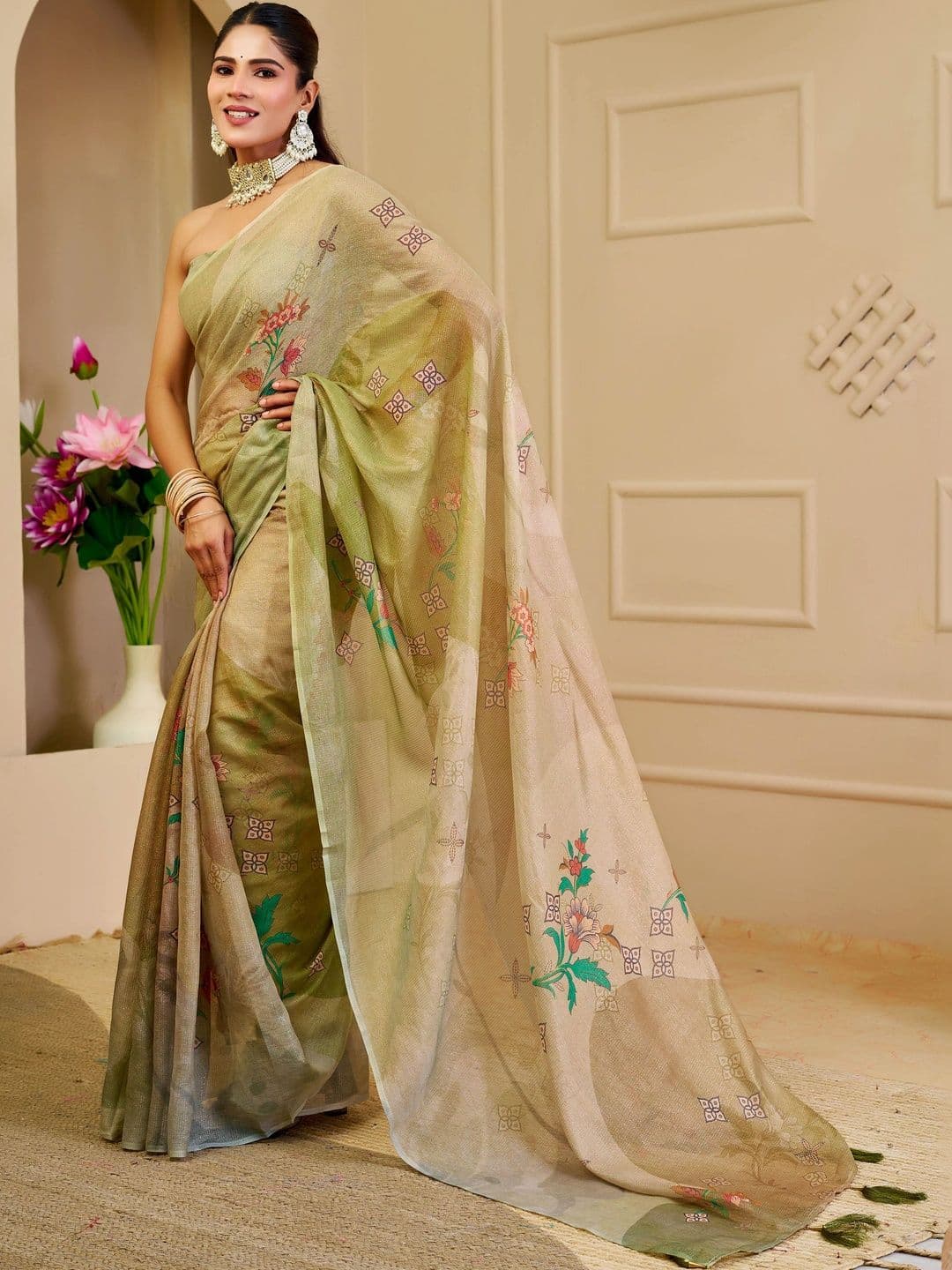 HERE&NOW Women Floral Silk Cotton Handloom Saree thumbnail 7