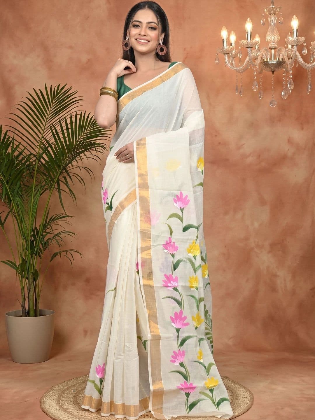 GitAsit Floral Women  Sequinned Pure Cotton Handloom Taant Saree thumbnail 7