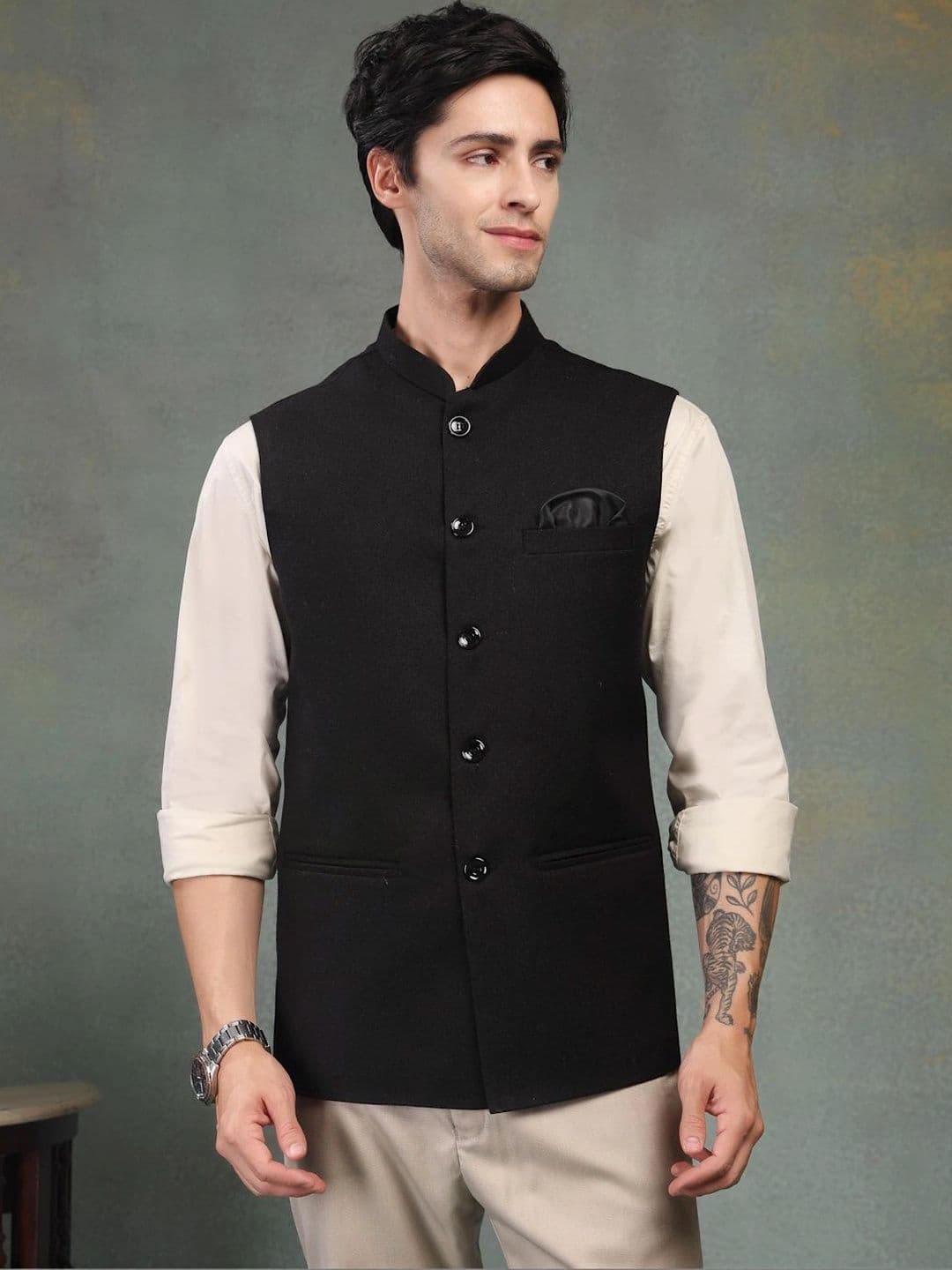 Badoliya & Sons Pure Wool Woven Nehru Jackets - view 1