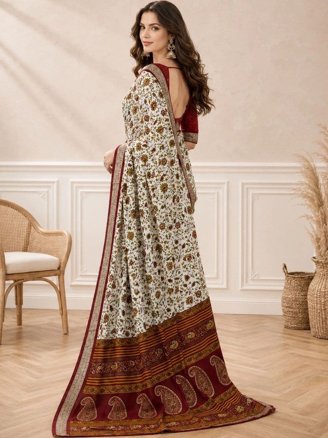 all about you Floral Zari Poly Crepe Fusion Saree thumbnail 4