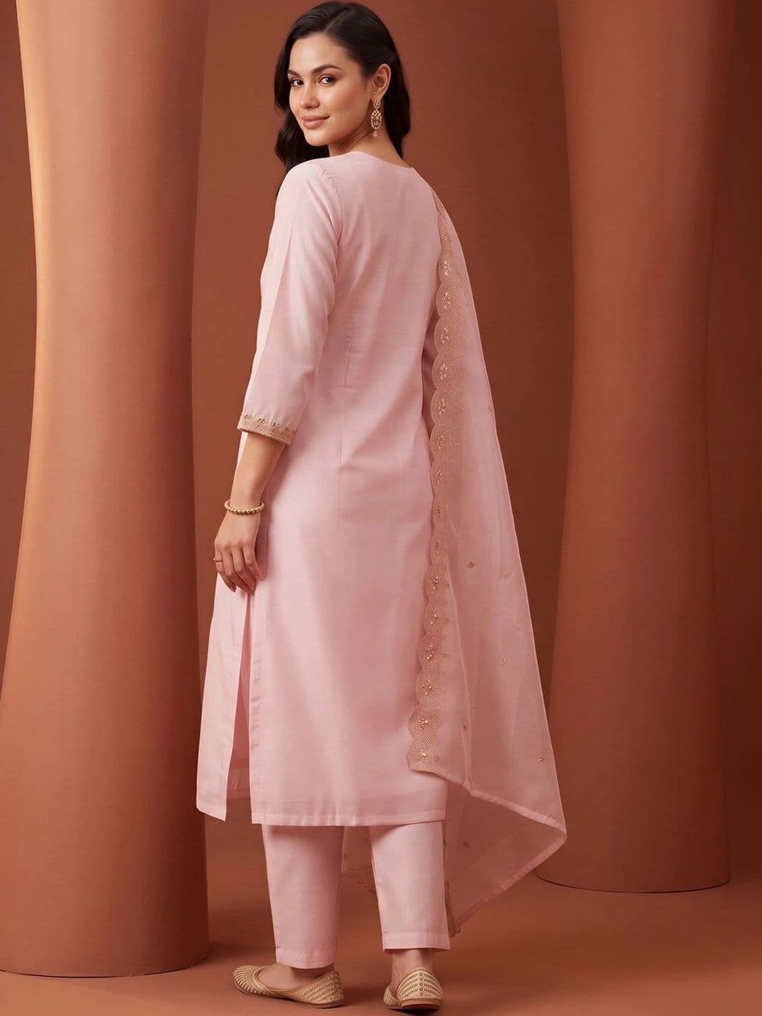 Indo Era Women Ethnic Motifs Embroidered Regular Kurta with Trousers & With Dupatta thumbnail 6